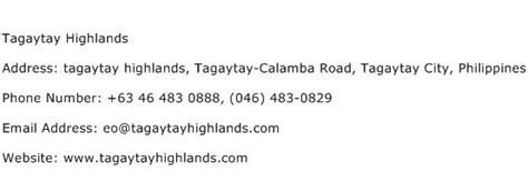 tagaytay highlands contact number